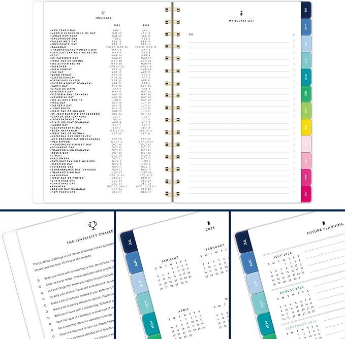 AT-A-GLANCE Planner 2025-2026 Academic, Simplified by Emily Ley, Weekly & Monthly, 5-1/2" x 8-1/2", Small, Monthly Tabs, Flexible Cover, Happy Stripe (EL37-200A)