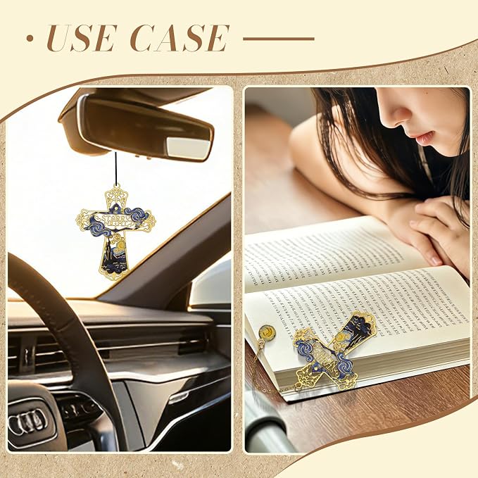 4PCS Cross Metal Bookmarks, Vintage Van Gogh Bookmark, Christian Gift, Book Lover Gifts for Teacher Writers Readers Adults