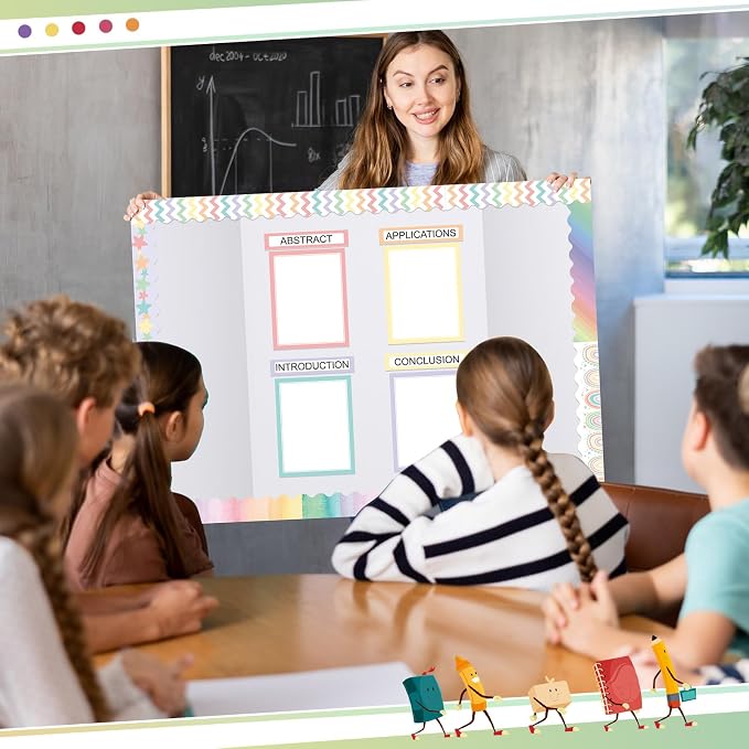 Fuyoooo 90 Pcs Science Fair Board Supplies 60 Trim Scalloped Bulletin Board Borders 24 Presentation Board Subtitles 6 Science Fair Titles for Classroom Display Boards (Pastel)