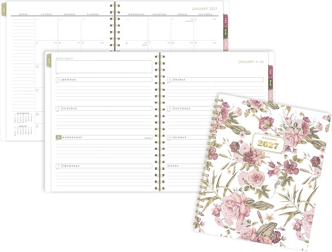 AT-A-GLANCE 2027 Planner, Weekly & Monthly, 13-Month Jan-Jan, 8.5" x 11", Badge, Floral (1842F-905-27)