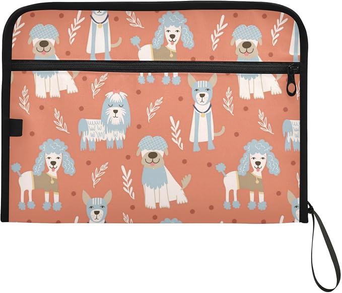 13 Pockets Expanding File Folder Poodle Dog Dogs with Sticky Labels Accordion File Folder Document Organizer Letter Size A4 Papers Expandable File Keeper