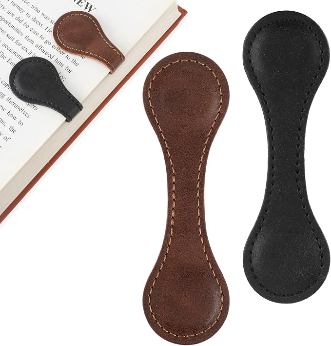Dimeho 2 Pcs Leather Magnet Bookmark Vintage Book Page Holder Handmade Retro Page Marker Clip Cute Reading Accessories for Women Bookworm Book Lovers Reader Gift