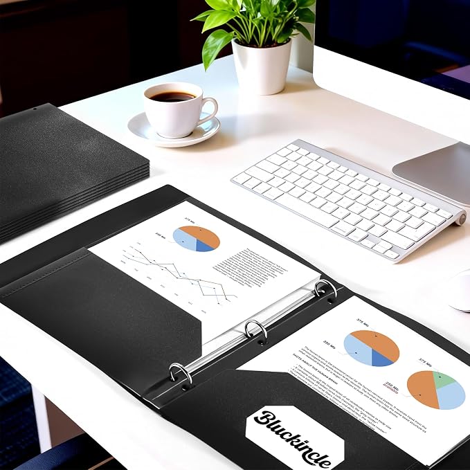 Plastic Folders with Pockets 3 Hole Punched, Pocket Folders for 3 Ring Binder, 6 Pack Black File Folder for School, Office, Documents, 2 Pocket Blinder Folder with Holes and Business Card Holder