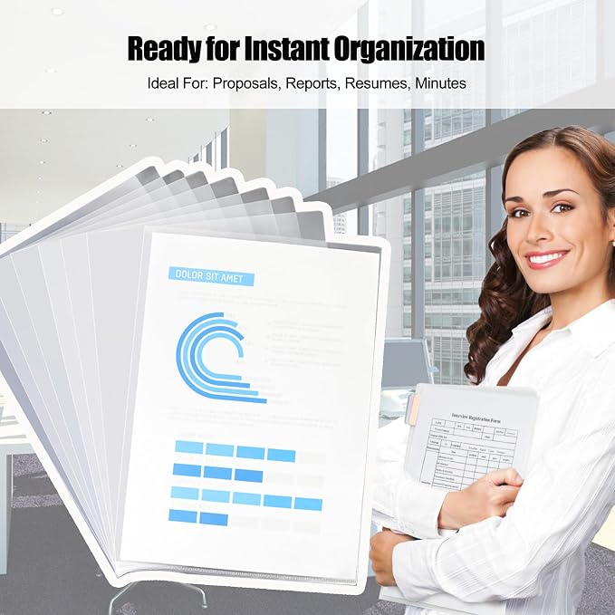 60 Pcs Heavy-Duty L-Shaped Document Folders, Clear Plastic Sleeves with 60 Tabs for Enhanced Durability, Holds US Letter & A4 Paper for School & Office