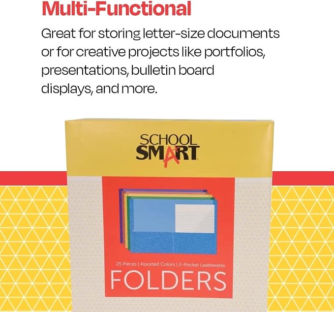 School Smart 2-Pocket Folders, Assorted Colors, Pack of 25 - 084900