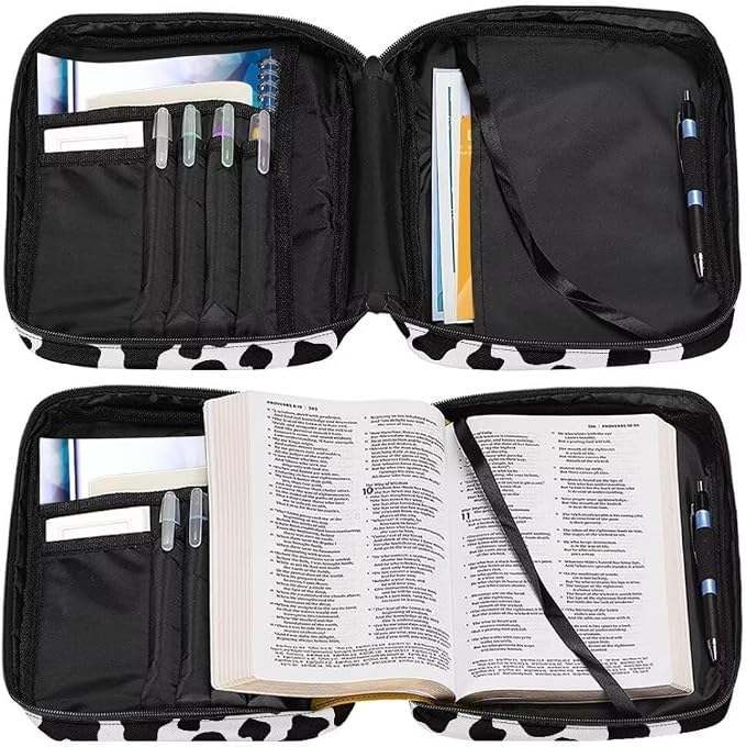 Coldinair Cow Print Bible Covers for Men Women Kids,Carrying Book Bible Case Church Bag Bible Protective with Handle and Zippered Pocket