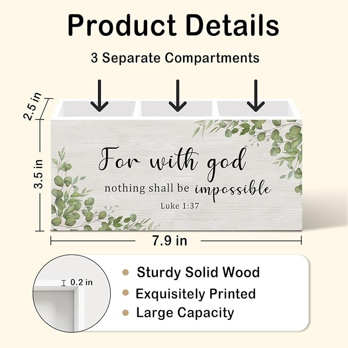 Luke 1:37 Pen Pencil Holder for Desk, For with God Nothing Shall Be Impossible Office Desk Accessories Decor, Sage Green Christian Motivational Pen Holders Organizer for Farmhouse Home
