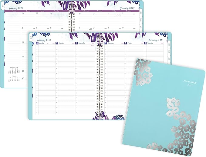 AT-A-GLANCE 2027 Appointment Book Planner, Weekly & Monthly, 13-Month Jan-Jan, 8.5" x 11", Hourly, Wild Washes, Teal (523-905-27)