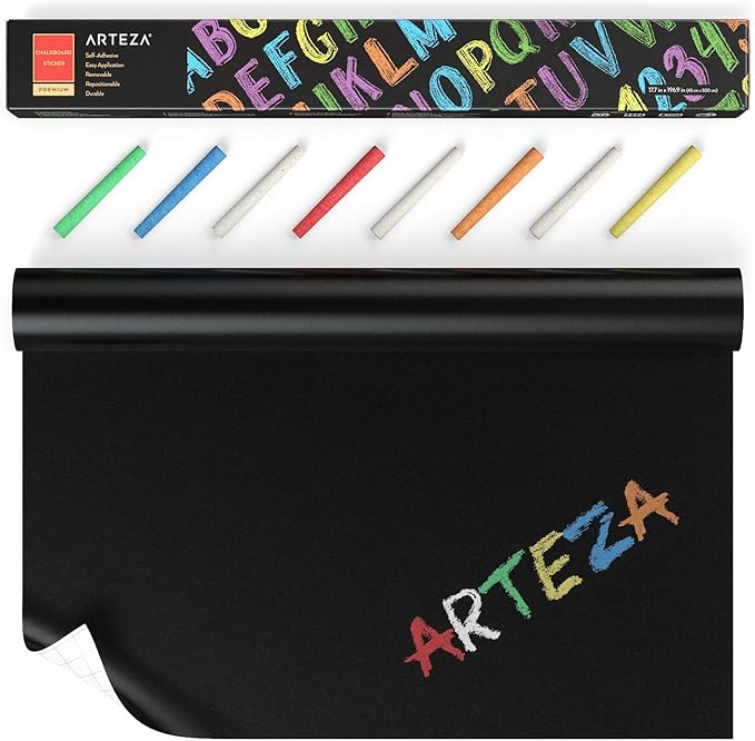 ARTEZA Black Chalkboard Peel and Stick Wall Sticker, 16 Feet x 17.7 Inches