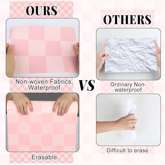 Pink Checked Bulletin Board Roll Pastel Pink Reusable Waterproof Erasable Bulletin Poster Background Non-Woven Fabric Bulletin Board for Back to School Classroom Decor Wrapping Paper 15.55in x 40ft