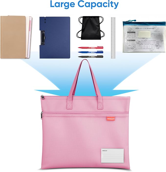 Wisdompro Triple Pocket Zipper Pouch with Handle, Letter Size Mesh File Bag, Water-Resistant Document Storage for Cross Stitch, Puzzle Project, Travel and Office - Pink