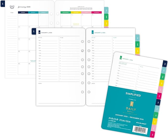 AT-A-GLANCE 2026 Planner Refill, Simplified by Emily Ley, Daily, 5.5" x 8.5", Desk Size, One Page Per Day Refill (EL100-4311-26)
