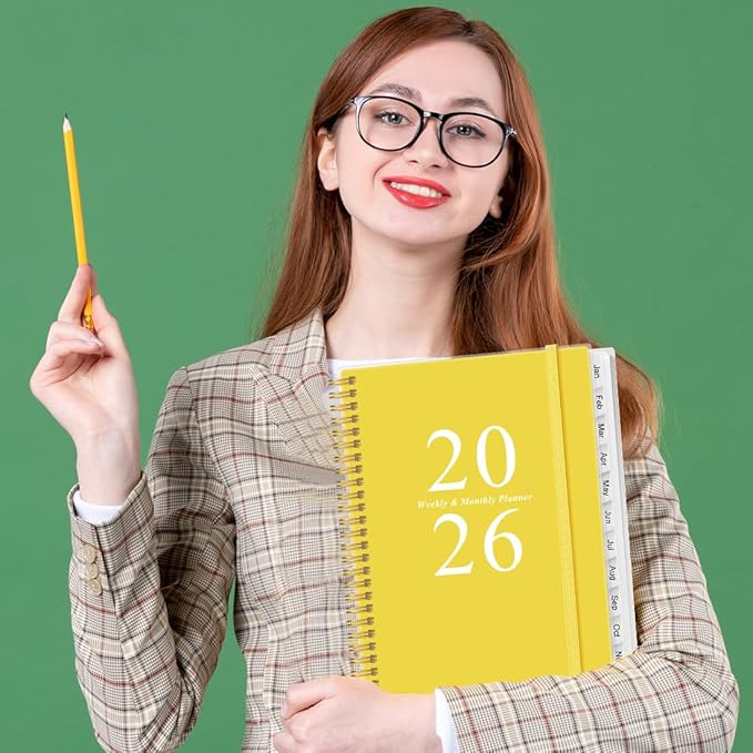 2026 Planner - Weekly & Monthly Planner Spiral Bound, Planner 2026 from January 2026 - December 2026 with Monthly Tabs, Inner Pocke, 8.5" x 11", Yellow