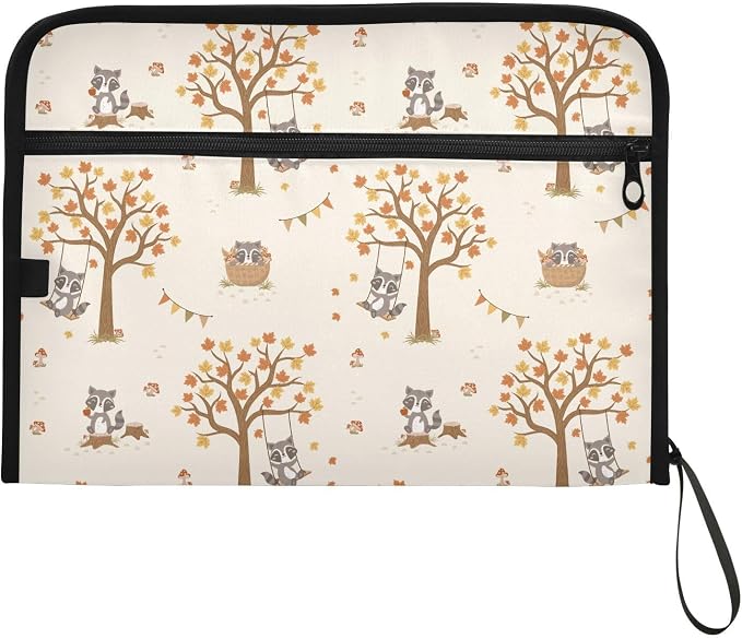 Cute Racoon Woodland Cartoon File Folders,Plastic Folders with 13 Pockets,Expandable File Folder for Documents School Students Office,Aesthetic Folder with Labels A4 Letter Size