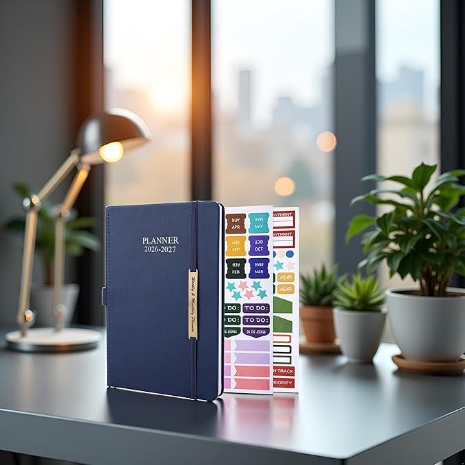 Cheericome Planner 2026-2027, Month Weekly Planner Run JAN 2026 to JUN 2027, 26-27 Planner with Pen Loop, Back Pocket and Stickers, 18 Months Planners, Blue Monthly Planners 2026-2027