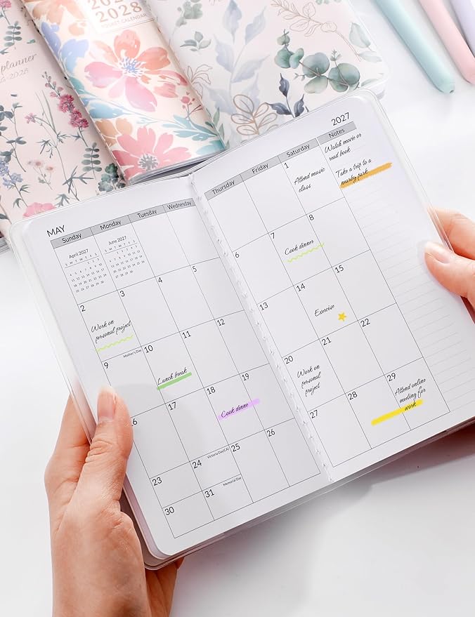 SUNEE Pocket Calendar May 2026 to June 2028 - Two Year Monthly Planner Small Calendar 3.5" x 6" Organizer for Daily & Yearly Schedule - Compact Agenda Notebook for School, Work, Women, Black