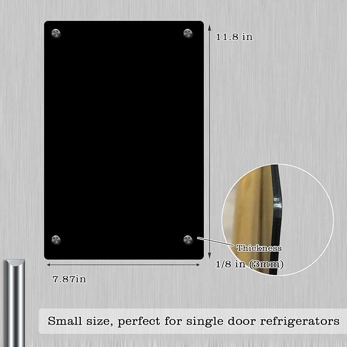 JonXon 8"x12" Acrylic Magnetic Dry Erase Board for Fridge, Clear Acrylic Magnet Calendar for Refrigerator,Includes 6 Magnetic Dry Erase Markers(Black Blank)