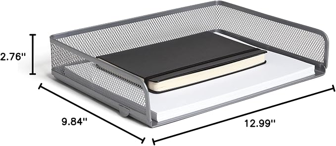 TRU RED Side‑Load Stackable Metal Letter Tray, Silver – Desktop Paper Organizer for Office Files & Documents