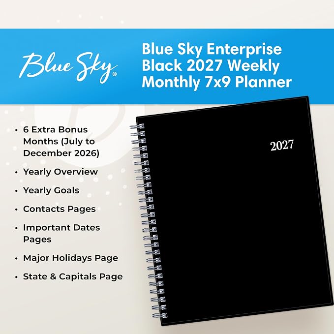 Blue Sky 2027 Weekly and Monthly Planner Calendar, Includes January 2027 - December 2027, 7" x 9", Flexible Cover, Wirebound, Laminated Tabs, Enterprise