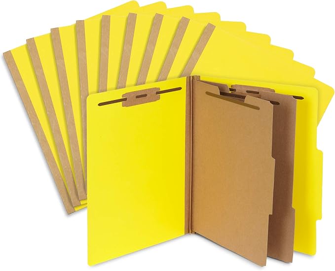 10 Yellow Classification Folders, 2 Divider, 2 Inch Expansions, Durable 2 Prongs Designed to Organize Standard Medical Files, Law Client Files, Office Reports, Letter Size, Yellow, 10 Pack