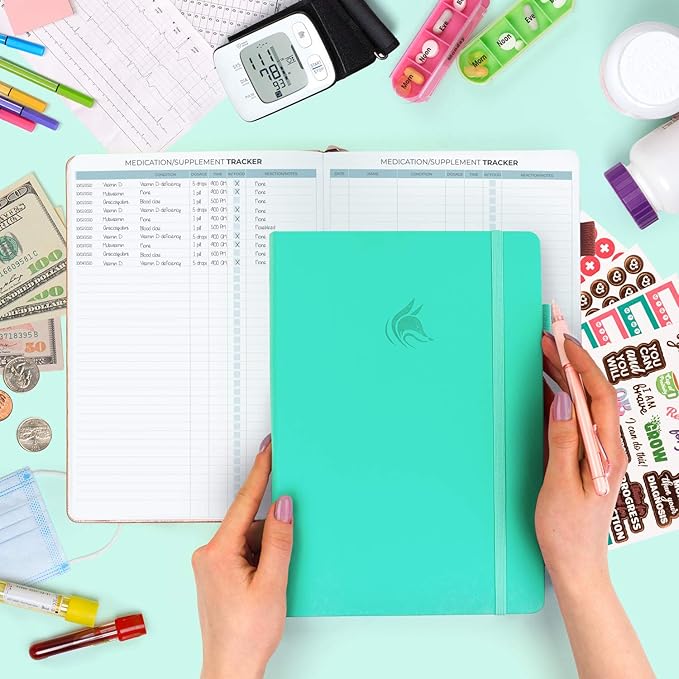 Clever Fox Large Medical Planner 12-Month – Medical Notebook, Health Diary, Wellness Journal to Track Health – 12 Months, 7x10.5″ (Light Turquoise)
