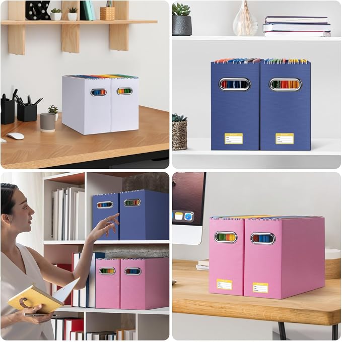 BALEINE File Organizer Box, Cardboard File Folder Organizer with Handle for Letter Size, Portable Collapsible Hanging Filing Box for Home Office Document Storage (1 Pack, White)
