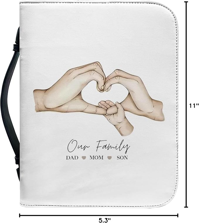 Personalized Bible Cover with Family Hands, Custom Bible Cover Case for Women Girls, Large Capacity Scripture Bag with Handle