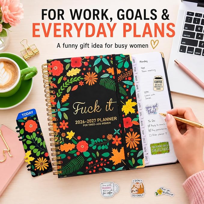 Fuck it Planner Calendar 2026-2027 - A5 6.2*8.5" Weekly Monthly Swear Notebook for Goals Productivity, Fucking Sweary Daily Agendas Organizer Get Shit Done Journal, Funny Gifts for Tired Women, Black