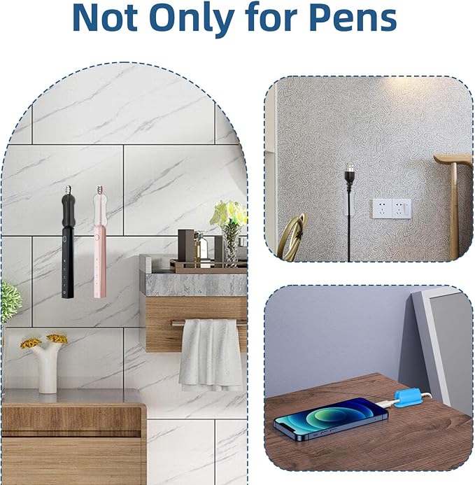 Adhesive Pen Holder for Desk Organizer,Pencil Holder Suitable for Office Desk Accessories,Flexible Pencil Holder for Walls Clipboards,School Office Supplies Stylus Pen Holder Organizer (6 Black)