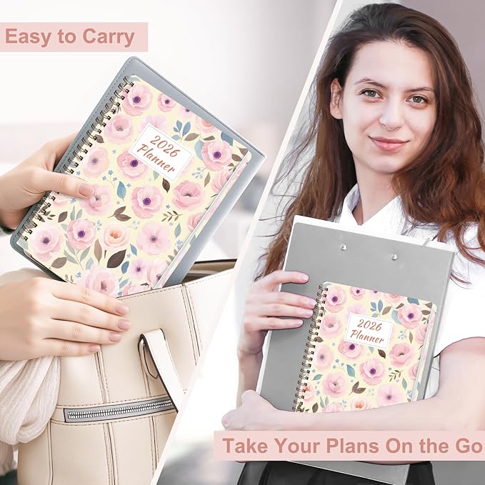 2026 Planner, Weekly and Monthly Academic Planner Calendar (JAN.2026 - DEC.2026), Planning Agenda Book, for Office Desk Accessories and School Supplies, A5(6.3" x 8.5") (Blush Blooms)