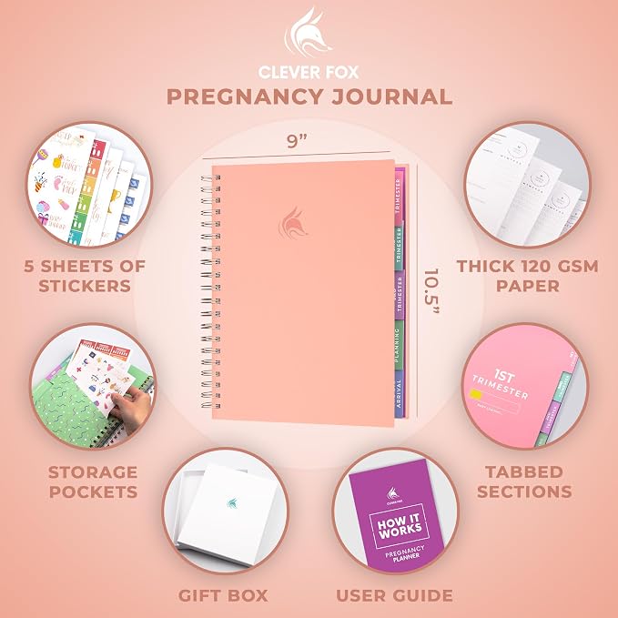 Clever Fox Pregnancy Journal & Memory Book - Pregnancy Planner & Notebook for Expecting Moms – Baby Keepsake, First Time Moms Gift (Peach Pink, 9" x 10.5")