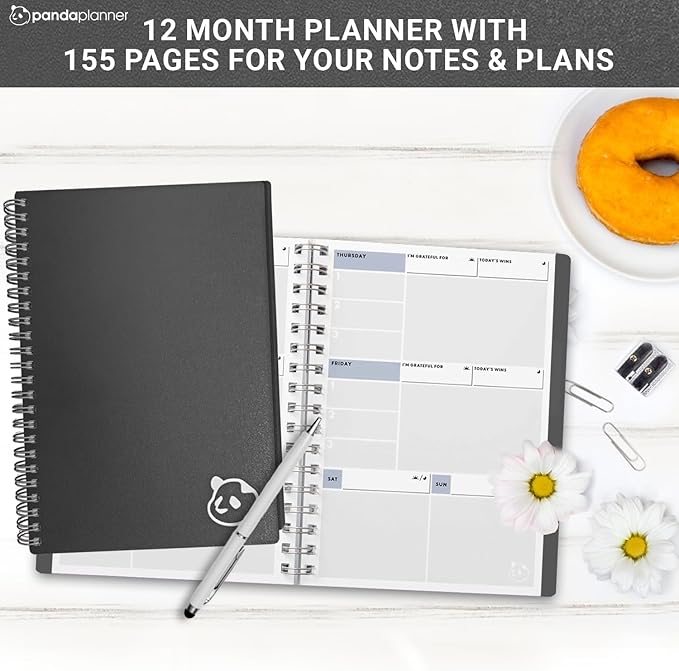 Panda Planner 2026 Undated Weekly Planner – Spiral Bound 5.75" x 8.25" with 52 Weeks, Habit Tracker & Weekly To-Do Lists – Productivity Planner & Academic Organizer for Home, Office & School (Black)