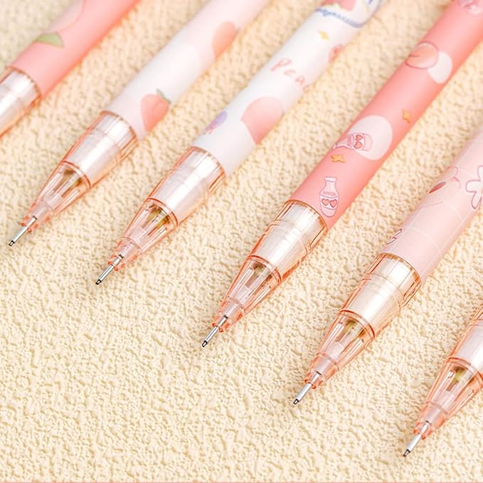 6 Pcs Mechanical Pencils with Eraser,Cute Mechanical Pencils With Top Peach Automatic Stationery Gift Peach Automatic School Office Supply,Writing and Correction Supplies