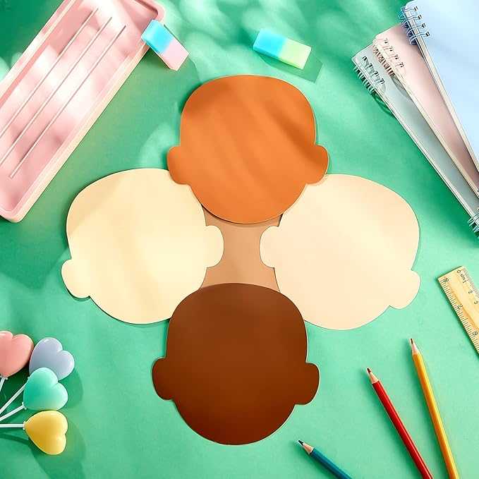 Containlol 100 Pcs Multicultural Faces People Cutouts for Crafts 5.5 Inch Blank Multicultural Skin Color Paper Cutouts Construction Card stock for Bulletin Board Classroom Teacher Art Project Supplies