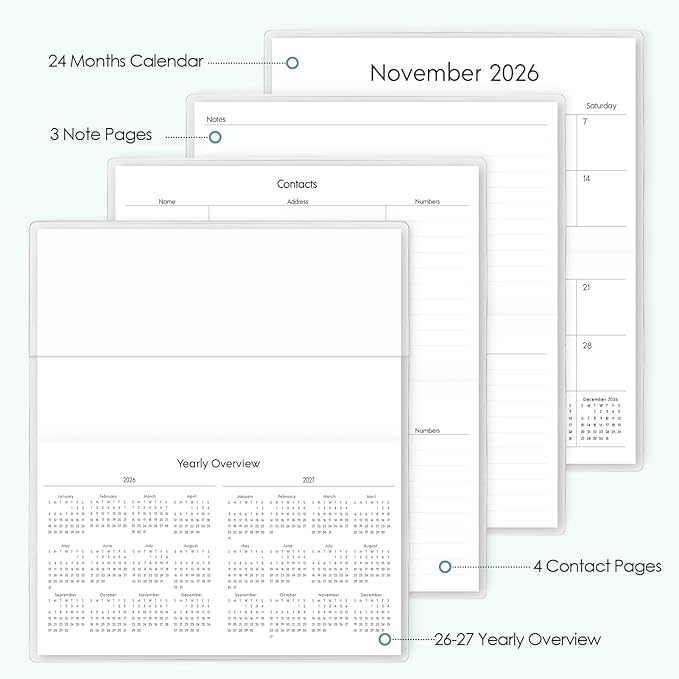 Pocket Calendar 2026-2027 for Purse, 2026-2027 Pocket Planner 24 Months with Soft Waterproof Cover and Premium Paper, 6.5" x 3.5", Bloom