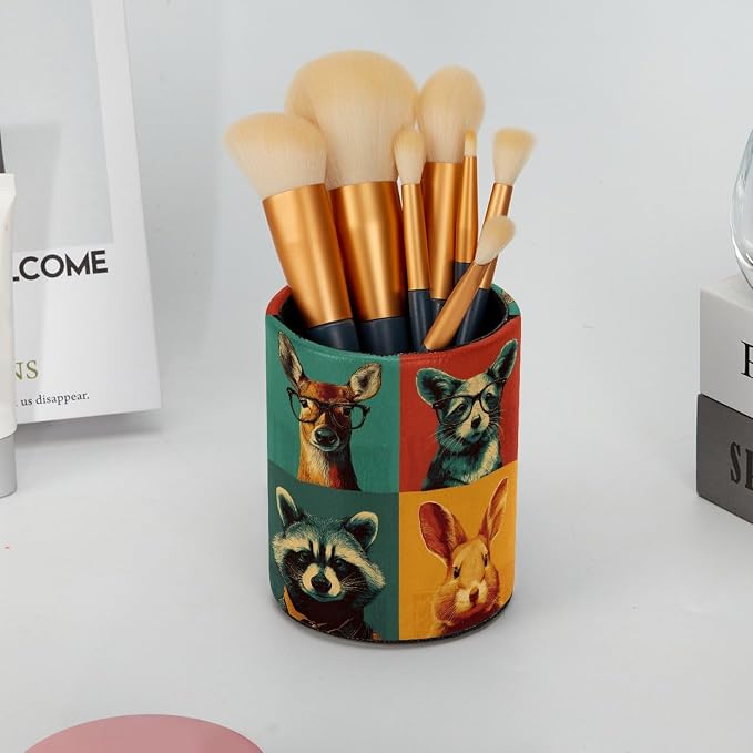 Vintage Animals Pen Holder Pencil Organizer for Desk, 3.1” x 3.1” x 3.9” Pencil Cup Office Supplies, Large Capacity Cute Pen and Makeup Brush Holder for Home, School, Desktop