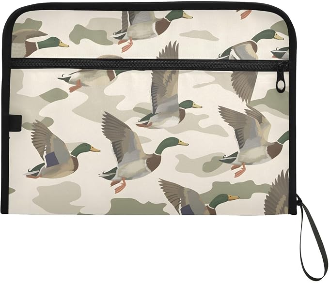 Expanding File Folder Wild Duck Camouflage Accordion File Organizer 13 Pockets Document Organizer with Zipper Labels A4 Letter Office Storage