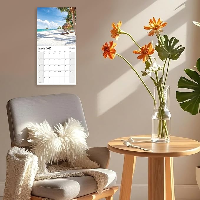 Wall Calendar 2025-2026 Planner Calendar - Tropical Beach Hangable Monthly Wall Calendar with Large Blocks for Organizing & Planning, Academic Schedule, Home, Office & family, Thick & Sturdy Paper (12"x24" Open)