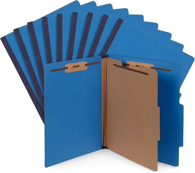 10 Dark Blue Classification Folders - 1 Divider - 2 Inch Expansions - Durable 2 Prongs Designed to Organize Standard Medical Files, Office Reports - Letter Size, Dark Blue, 10 Pack