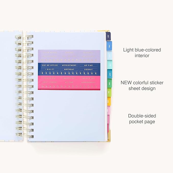 Simplified 2026 12-Month Spiral Daily Planner — Serene Stripe — January 2026 - December 2026, Calendar Year Organizer with Stickers, Pockets, and Keepsake Box