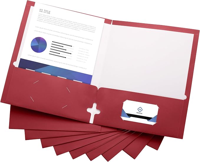 10 Pack Two Pocket Folders, Red, Strong Thick Paper Folders, for Letter Size, by ACTIVITYya