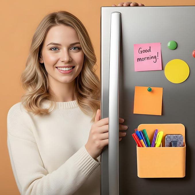 2 Pcs Magnetic Dry Erase Marker Holder Magnetic Pen Holder for Whiteboard Magnet Pencil Storage Organizer for Office Refrigerator Locker Classroom Organization Metal Cabinets (Orange)