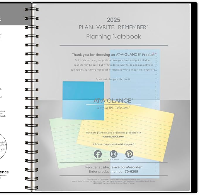 AT-A-GLANCE Undated Planning Notebook with Reference Calendars, 8.5" x 11", Large, Plan. Write. Remember., Black (7062090526)