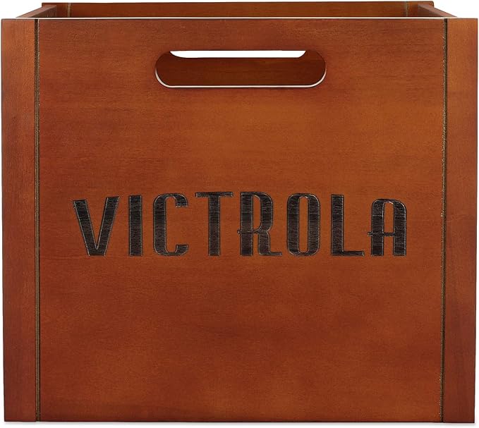 Victrola Wooden Record Crate – Tabletop Vinyl Album Holder, No-Tool Assembly, Holds Over 50 Records, Real Wood Construction, Elegant Design (Wood)