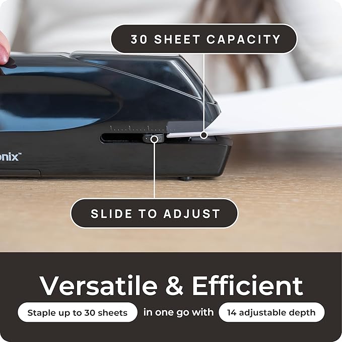 EcoElectronix Electric Stapler - Portable Automatic Stapler Pro 30 Sheet Capacity - Quiet, Jam-Free, and Easy Reload - AC or Battery Powered for Professional Home Office Use - Black (2-Pack)