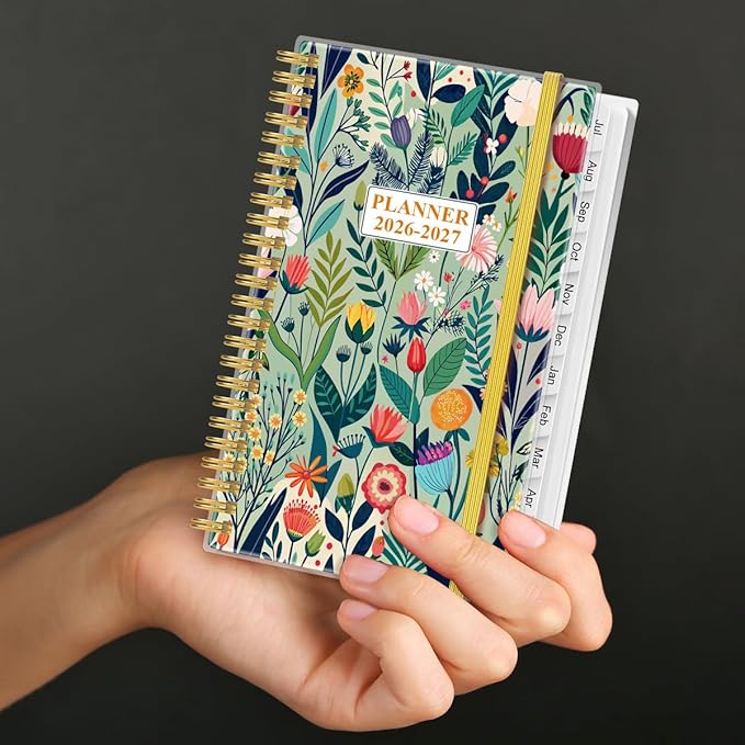 2026-2027 Pocket Planner/Calendar - 2026-2027 Planner from July 2026 - July 2027, Planner 26-27 with 12 Tabs, Twin-Wire Binding, Inner Pocket, 3.75" x 6.75", Flower-C