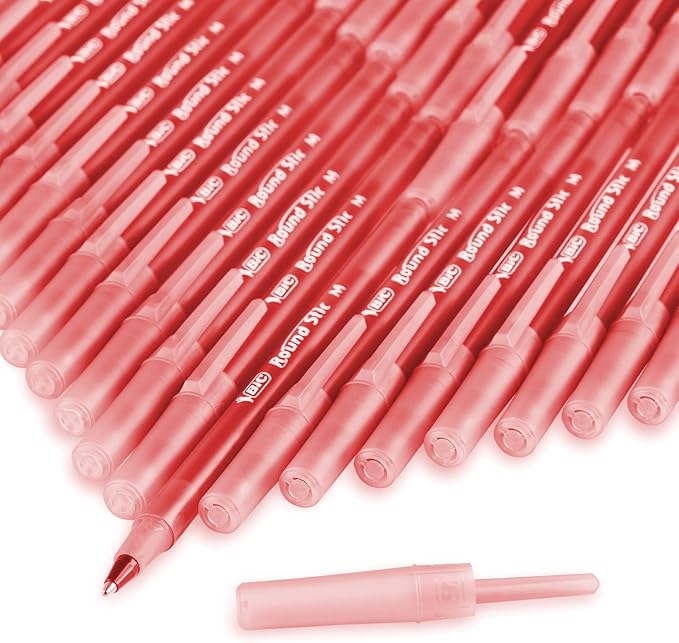 BIC Round Stic Xtra Life Red Ballpoint Pens, Medium Point (1.0mm), 10-Count Pack of Bulk Pens, Flexible Round Barrel for Writing Comfort, No. 1 Selling Ballpoint Pens
