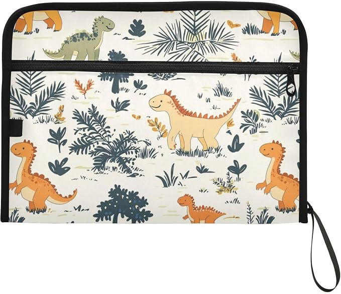 Forest Dinosaur Cute File Folders, Plastic Folders with 13 Pockets,Expandable File Folder for Documents School Students Office, Aesthetic Folder with Labels A4 Letter Size
