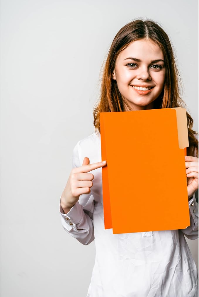 1InTheOffice Orange Folder, Orange File Folders, Durable Folder, File Folder Letter Size, 1/3 Cut Assorted Tab, 100 pcs (100)