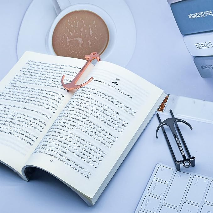 Anchor Page Holder for Hands Free Reading Bookmark Book Opener Reader Gift Metal Portable Music Recipe Book Hardcovers Paperbacks Magazines Clip Accessories, Rose Gold